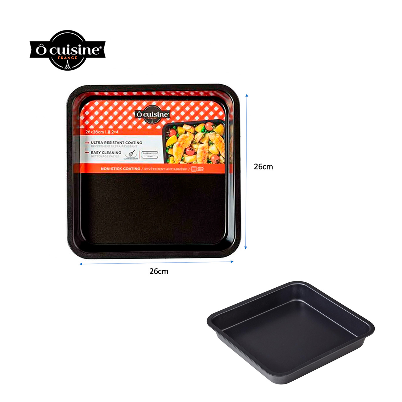 Bandeja cuadrada antiadherente 26x26cm acero carbonatado pintado Ocuisine